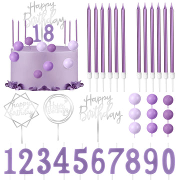 Yerliker 34 Pcs Happy Birthday Cake Toppers Decorations Birthday Candles Diy Cake Decor For Men Women Wedding Anniversary(Purple