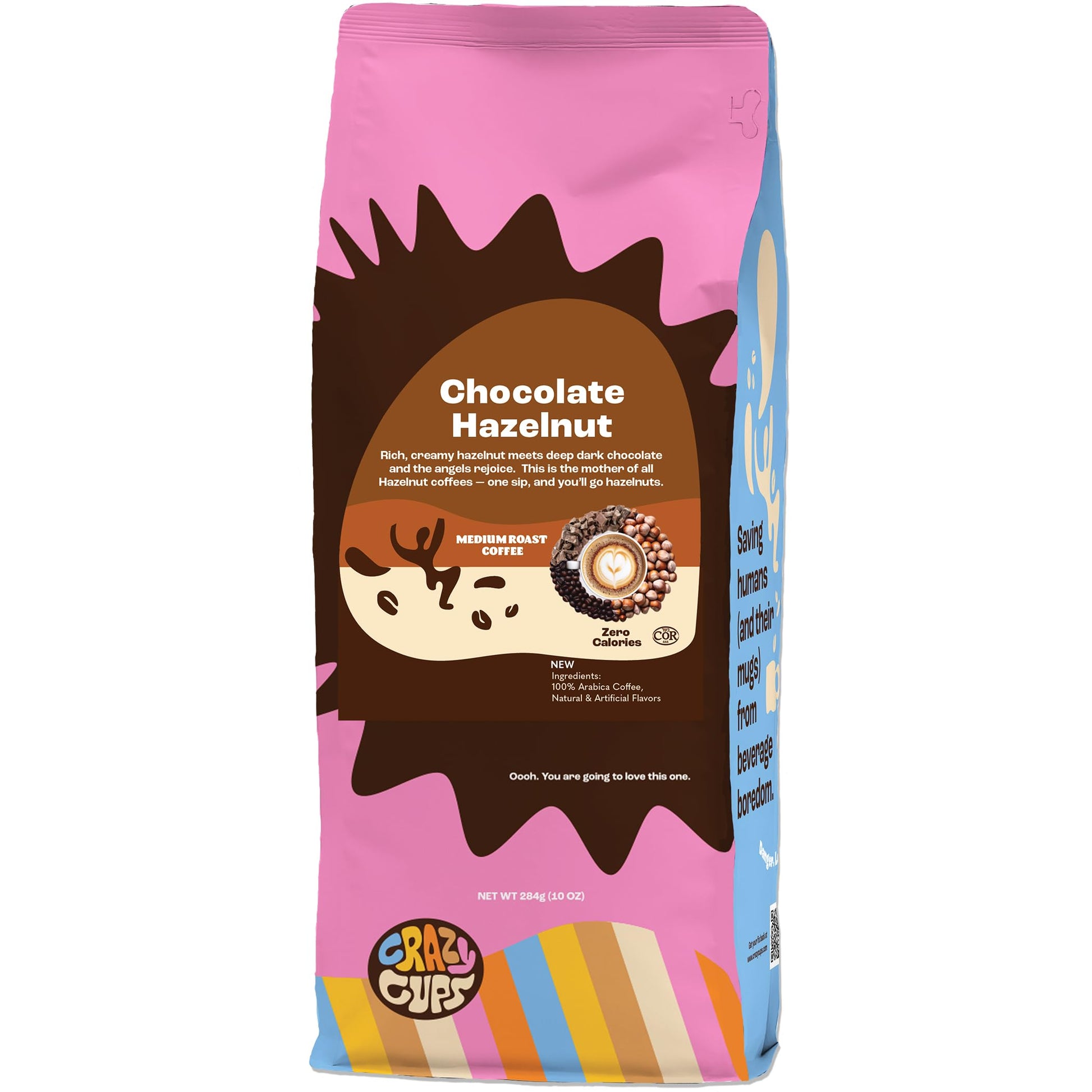 Crazy Cups Flavored Ground Coffee  Chocolate Hazelnut  Medium Roast  For Brewing Flavored Hot Or Iced Coffee  10 Oz Bag