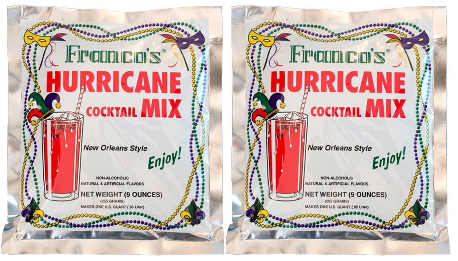 FrancoS New Orleans Style Hurricane Mixed Flavor Mix  9 Ounce Pouch (Pack Of 2  Makes 2 Quarts Total)