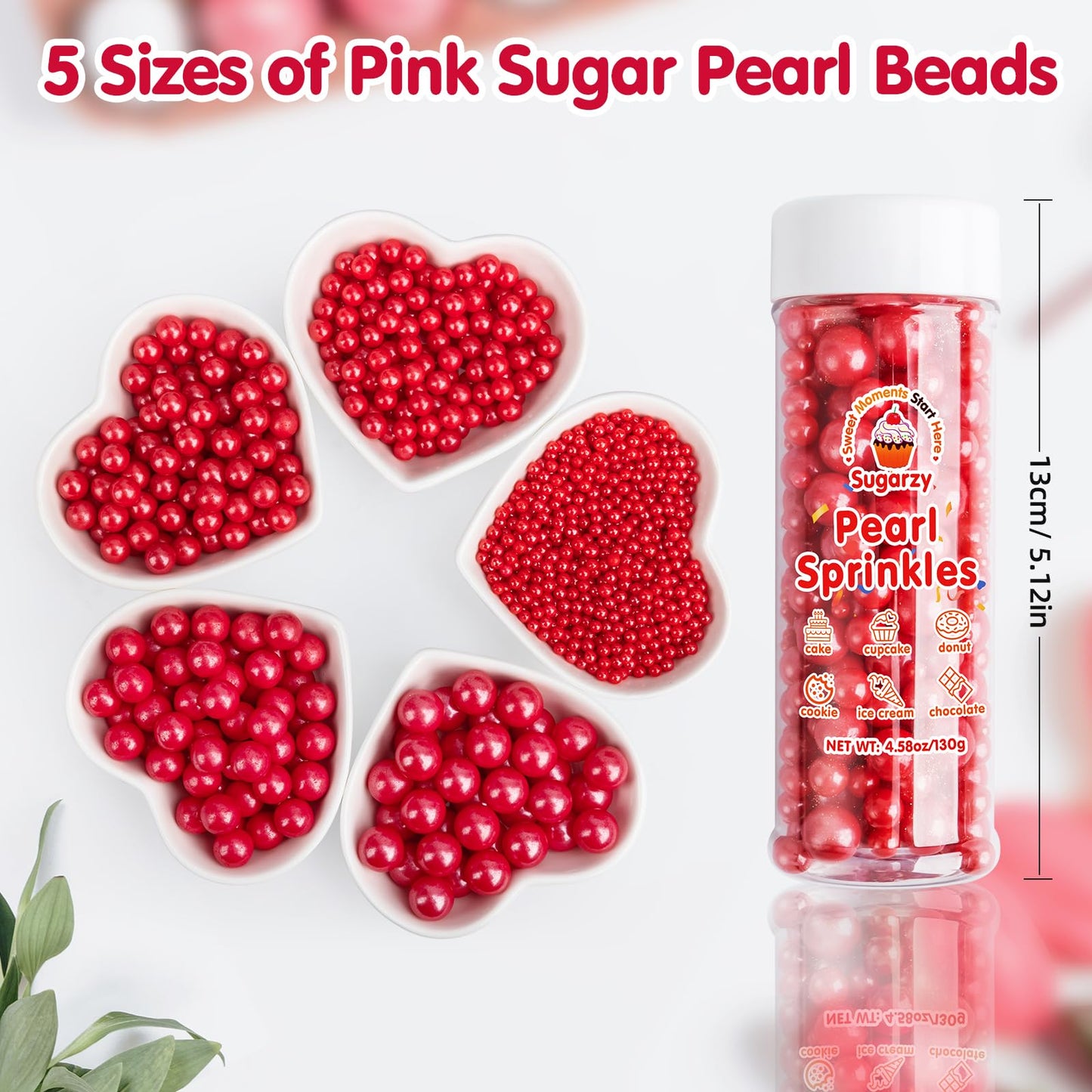 Sugarzy Edible Pearl Sugar Sprinkles for Baking, 130g, Red Pearl, Perfect for Cupcakes, Cookies, Donuts, and Party Decorations