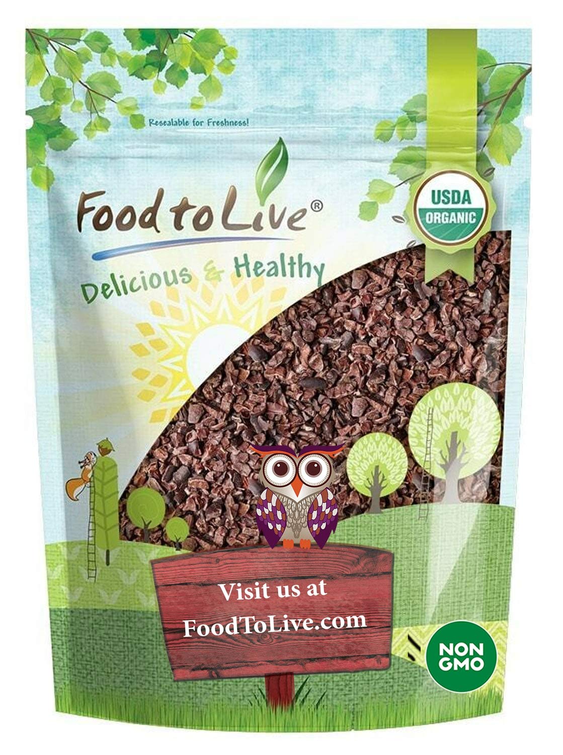 Food to Live Organic Cacao Nibs, Unsweetened, Non-GMO, Kosher, Raw, Vegan, 4 Pounds