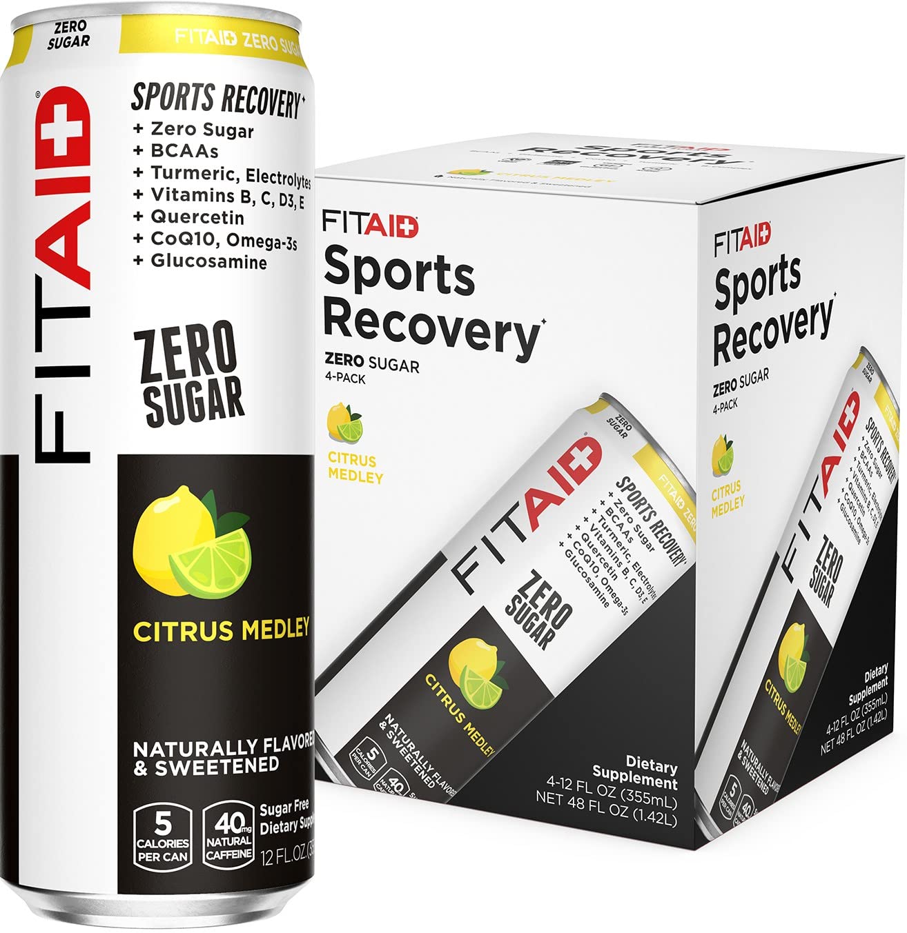 LIFEAID FITAID ZERO Post-Workout Recovery Drink, Keto-Friendly, 12 Fl Oz (Pack of 4), Zero Sugar, BCAAs, Green Tea
