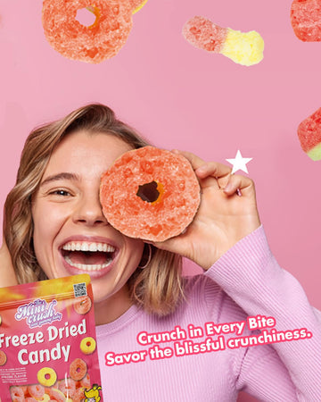 Freeze Dried Candy - 5 Flavors Variety Pack Crunchy Peach Rings, Watermelon, Puffs, Worms, Burger Candy - 1.7Oz Each, Sweet Trea
