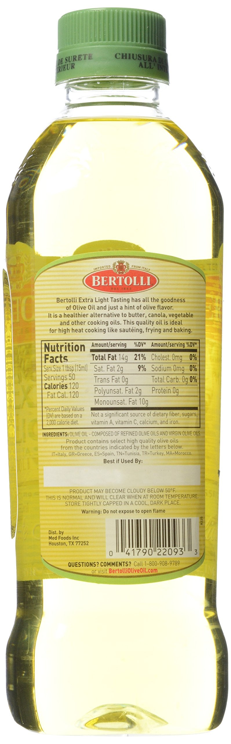 Bertolli Extra Light Olive Oil, 750 ML, 25.36 Fl Oz, Model BI007