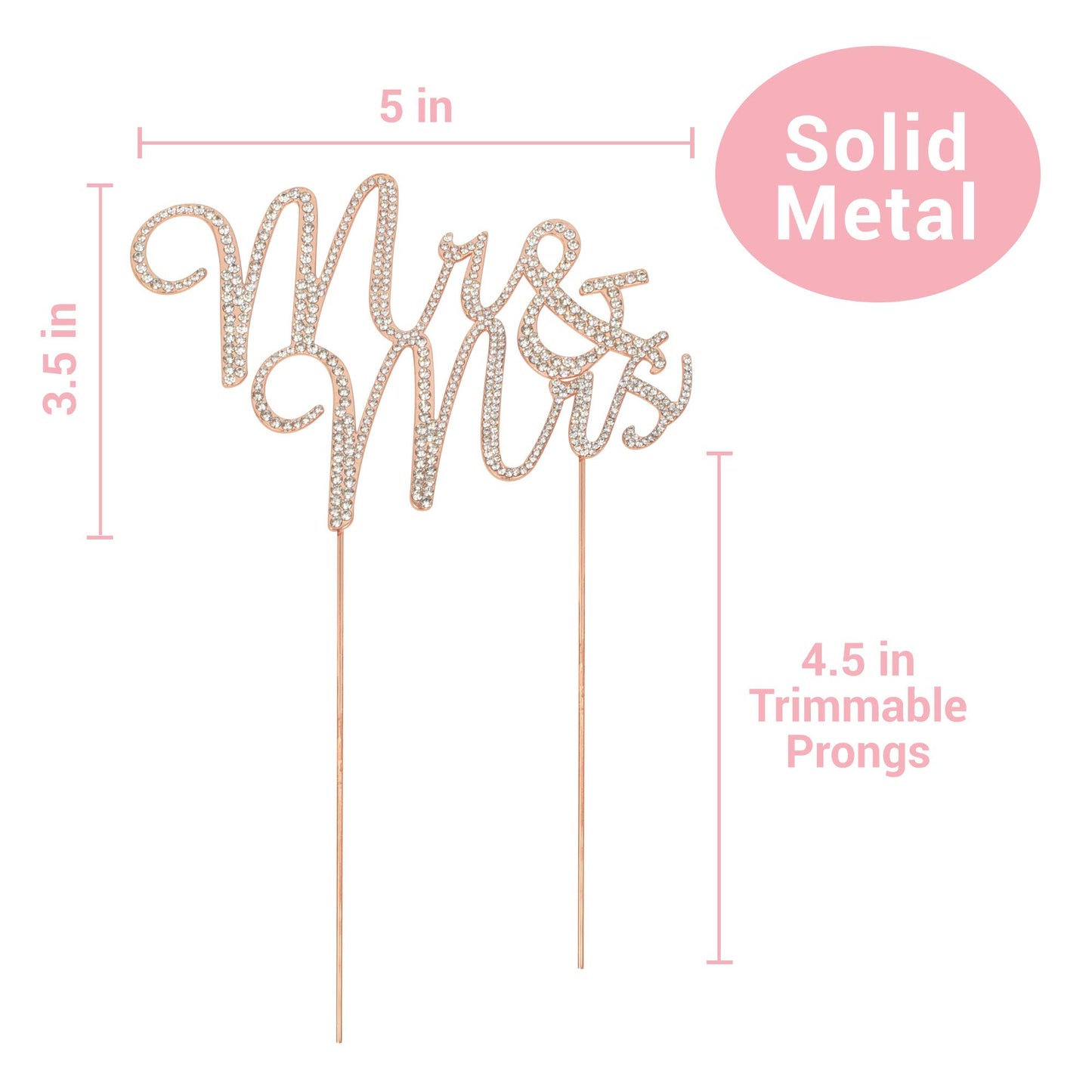 Crystal Creations Mr and Mrs Wedding Cake Topper - Rose Gold Metal - 1 Count - Sparkly Cursive Design