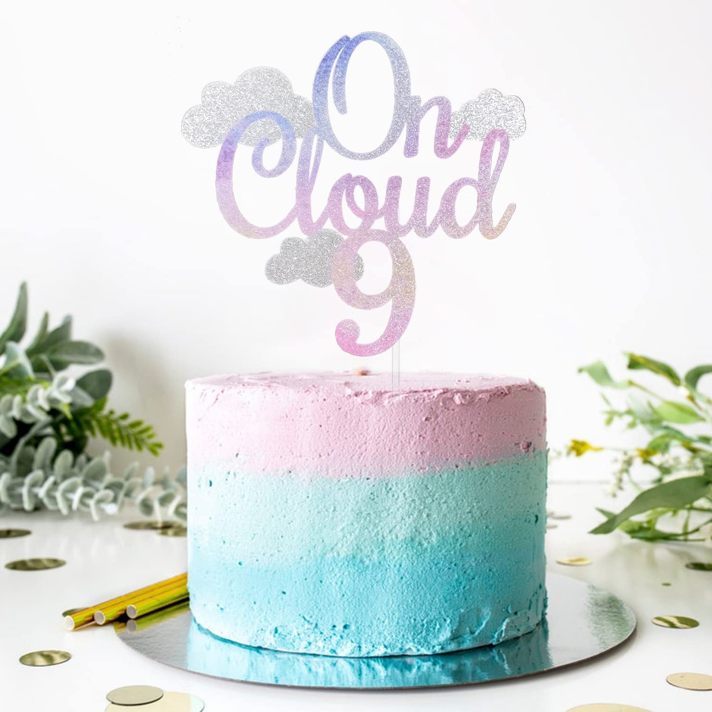 Festusdecor Glitter On Cloud 9 Cake Topper, Cake Topper, Happy 9Th Birthday Cake Decor, Nineth Cake Topper, Dreamy Gradient Colo