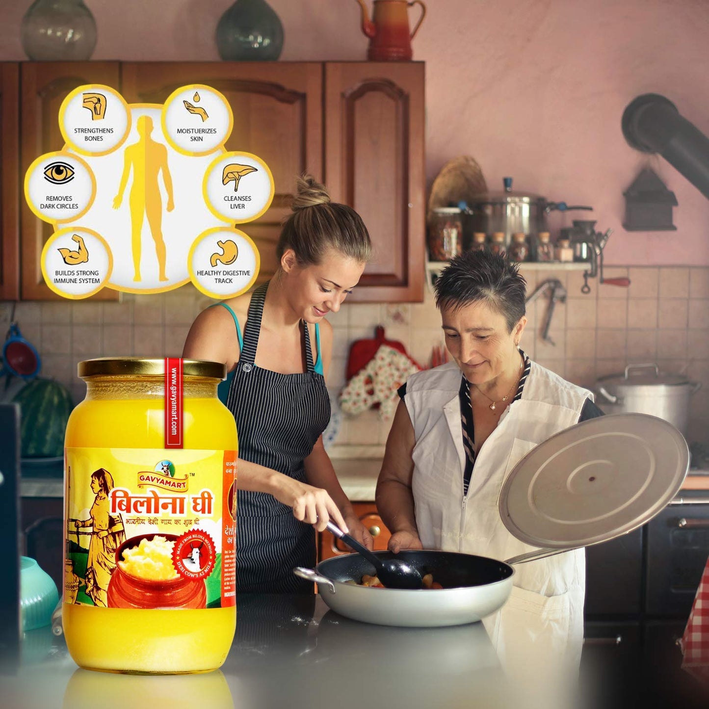 Gavyamart Ghee In Pantry, 100% Pure Kankrej A2 Cow Desi Ghee Non Gmo - Made Using Traditional Bilona Method Ghee - Glass Ghee Ja