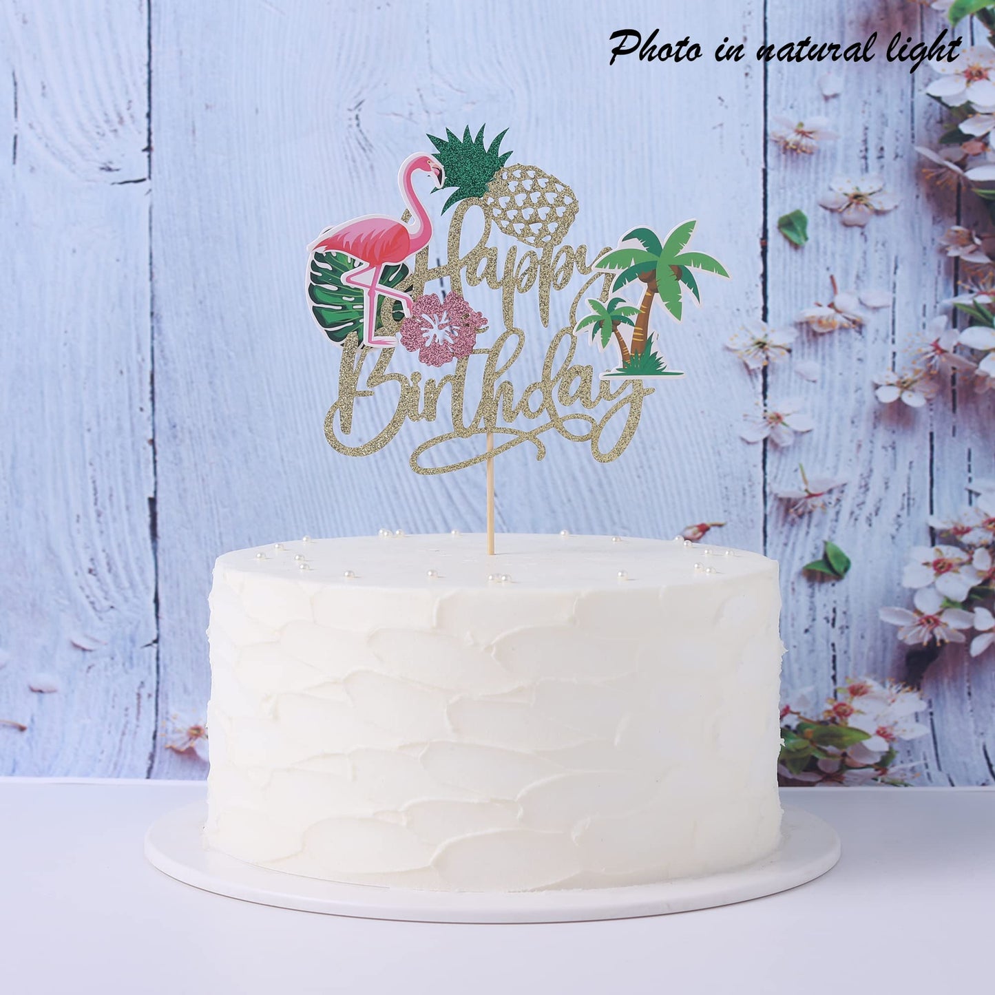 1 Pcs Flamingo Happy Birthday Cake Topper Glitter Palm Tree Turtle Leaf Flower Pineapple Flamingo Cake Pick Decorations For Tropical Hawaiian Luau Theme Baby Shower Kids Birthday Party Supplies