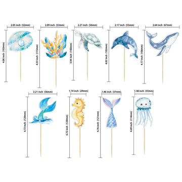 Gyufise 36Pcs Mermaid Cupcake Toppers Under The Sea Turtles Octopus Mermaid Tail Cupcake Picks Seahorse Coral Cake Decorations F