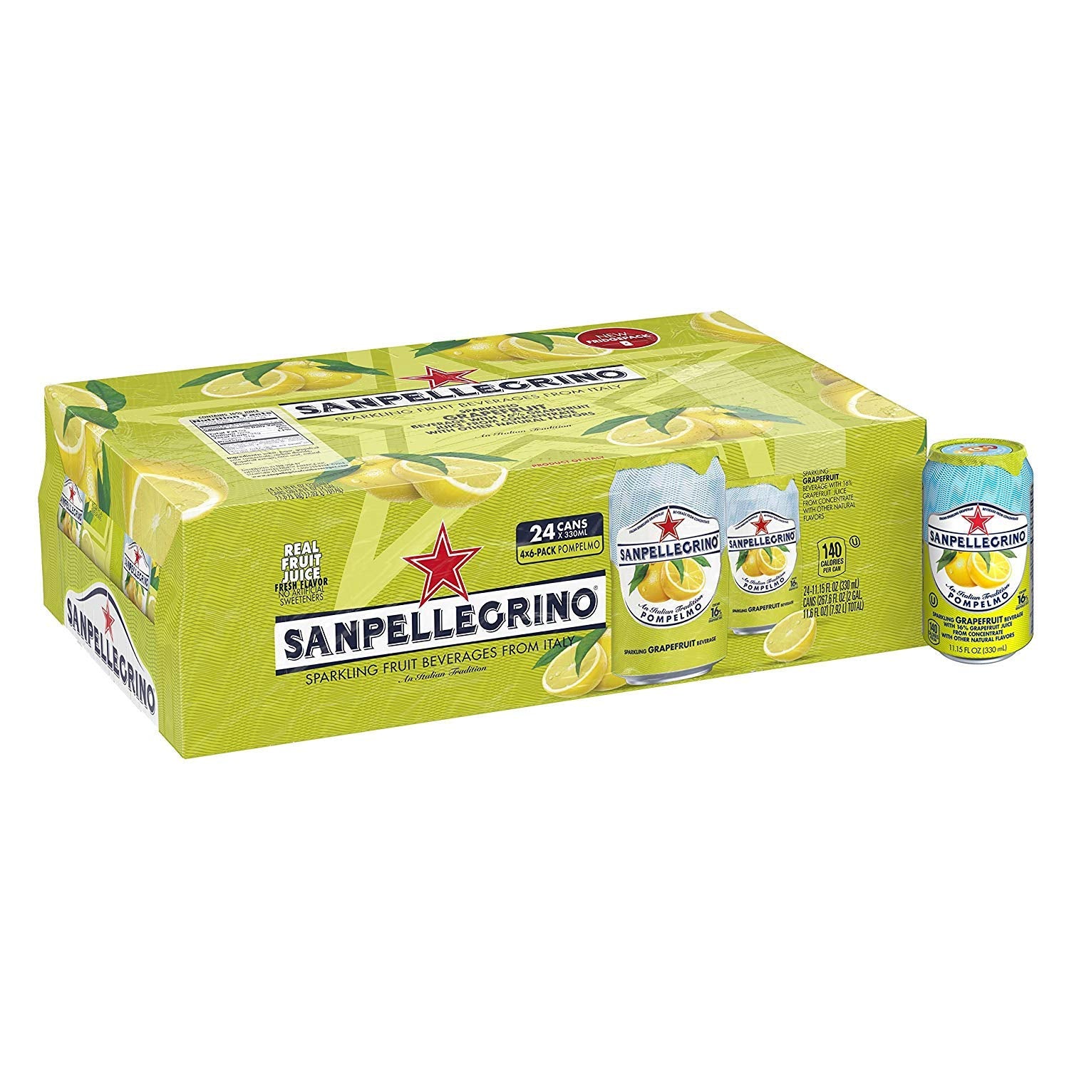 San Pellegrino Sparkling Drink Pompelmo, 24 Pack of 11.15 Fl Oz Cans, Yeller