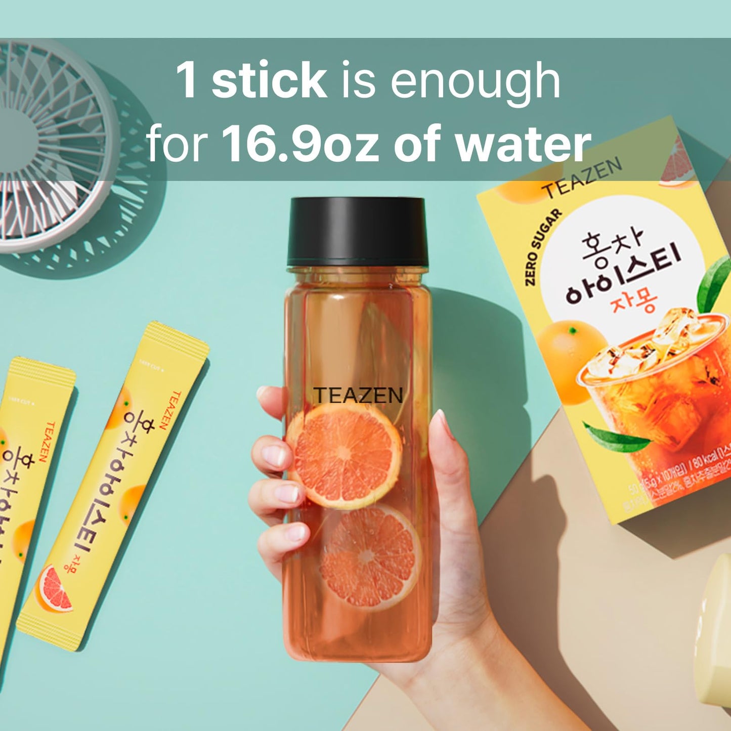 Teazen Summer Grapefruit Iced Tea, Sugar Free, Uva Black Tea, Hydration Drink Mix, 10 Sticks, 1.76Oz