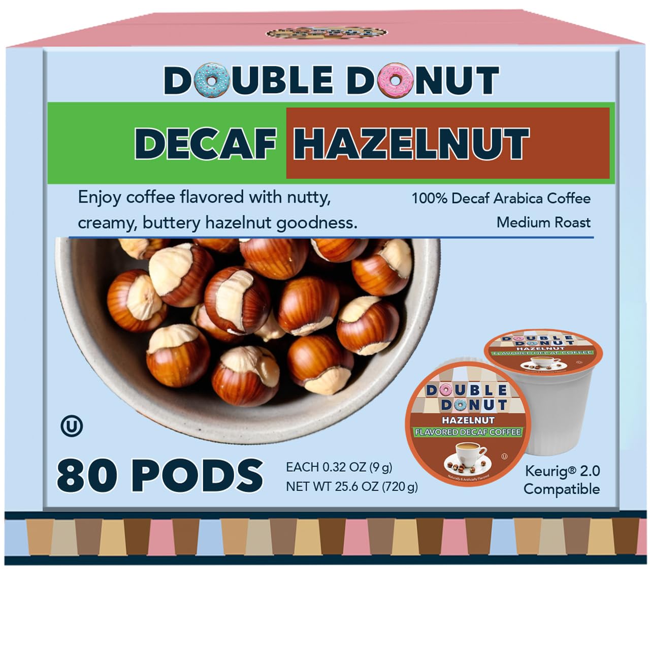 Double Donut Coffee Decaf Coffee Pods for Keurig, Medium Roast, 80 Count, Pack of 1