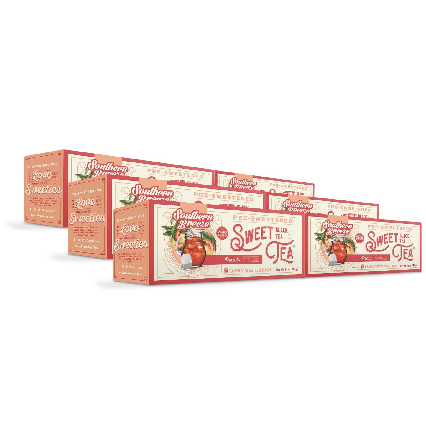 Southern Breeze Hot Brew Sweet Tea Peach Iced Tea with Black Tea and Zero Carbs Zero Sugar, 22 Individually Wrapped Family Size 