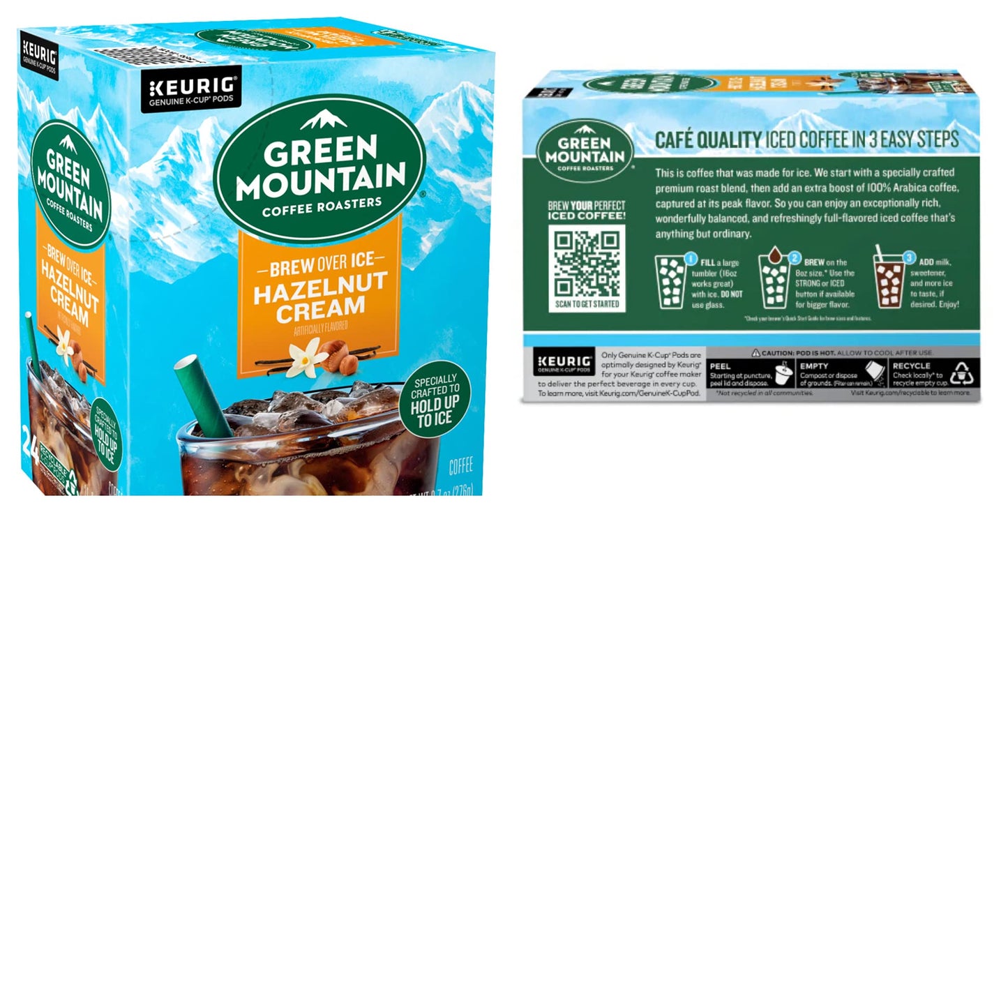 Green Mountain Coffee Roasters Brew Over Ice Hazelnut Cream Iced Coffee, 24 Count K-Cups for Keurig