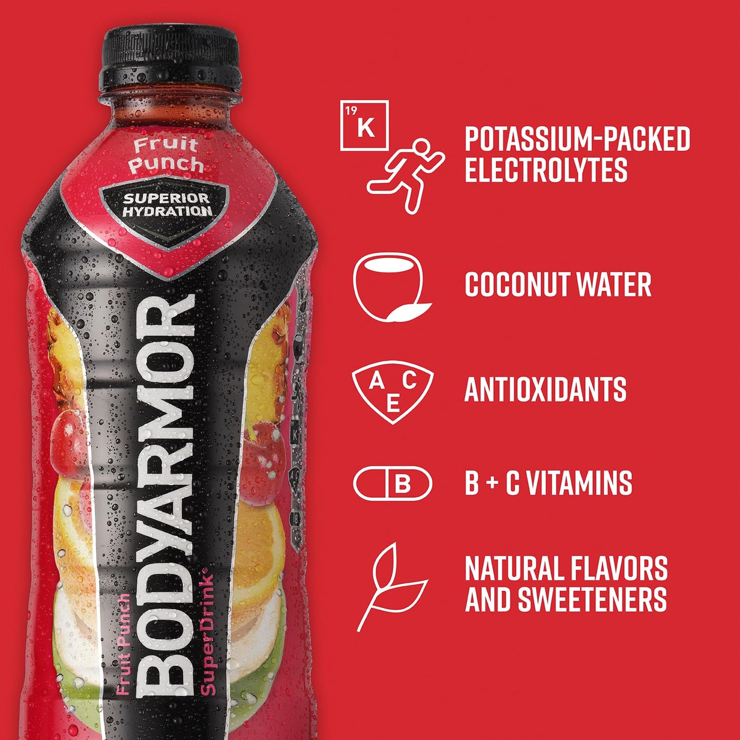 Bodyarmor Sports Drink Sports Beverage, Fruit Punch, Coconut Water Hydration, Natural Flavors With Vitamins, Potassium-Packed El