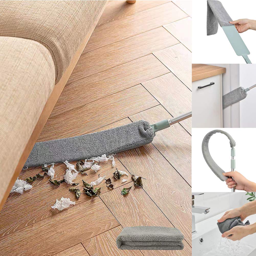 Dust Brush Under Appliance Microfiber Duster With Extension Pole (40 To 55 Inches) Bendable, Washable, Extendable Gap Dusters Fo