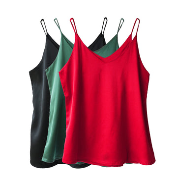 Wantschun Womens Silk Satin Camisole Cami Plain Strappy Vest Top T-Shirt Blouse Tank Shirt V-Neck Spaghetti Strap Us Size Sredgr