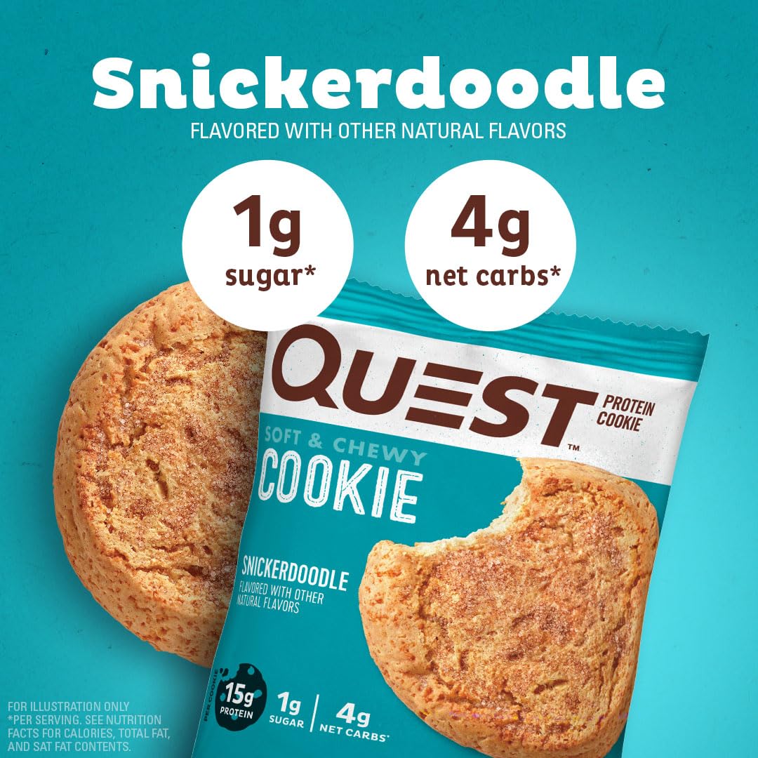 Quest Nutrition Snickerdoodle Protein Cookie, High Protein, Low Carb, Gluten Free, 12 Count, Model QPCSD12M6