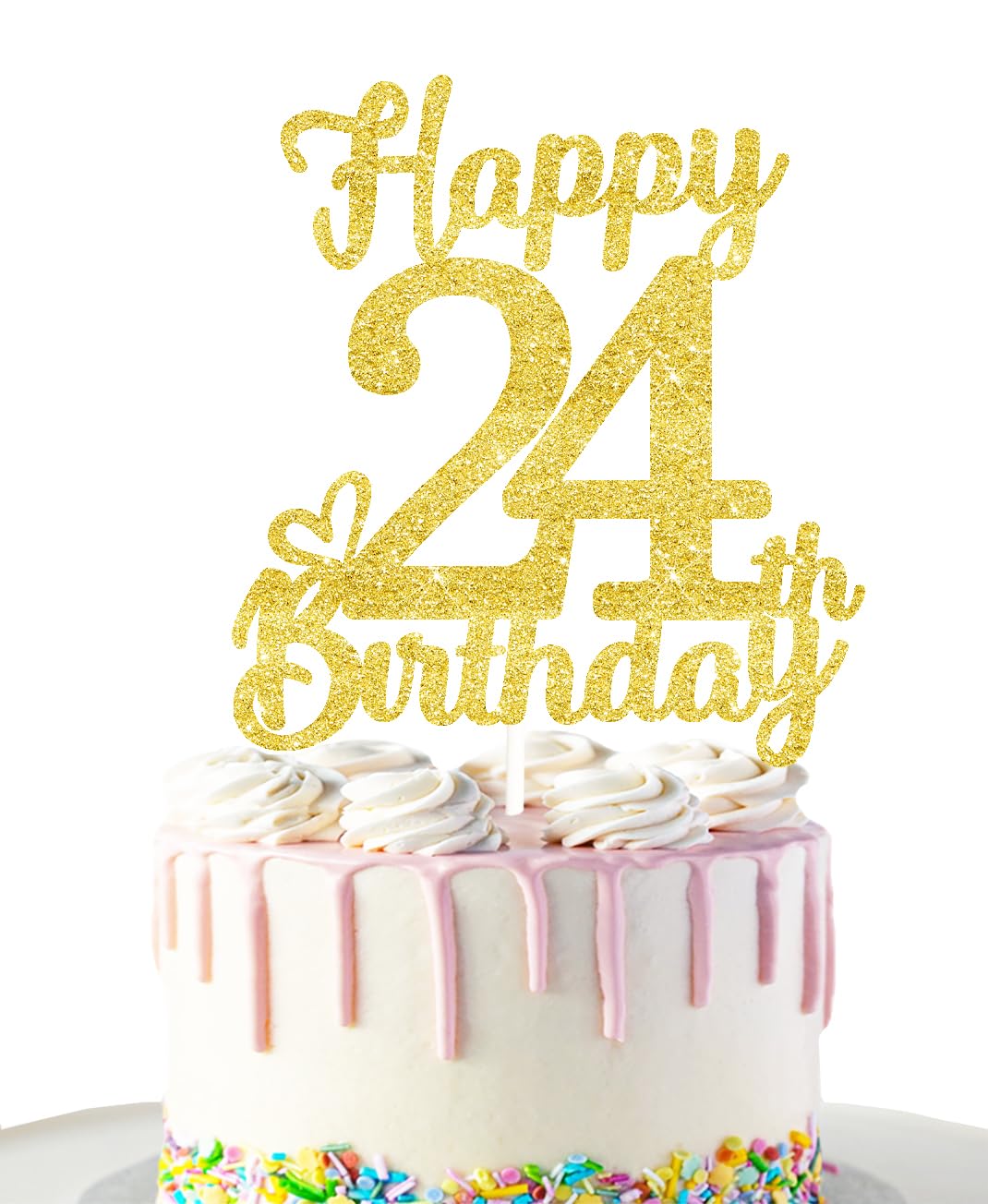 24 Birthday Cake Toppers-Gold Glitter, 24Th Cake Topper For Men,24 Cake Topper For Women, 24Th Birthday Decorations,24Th Birthda