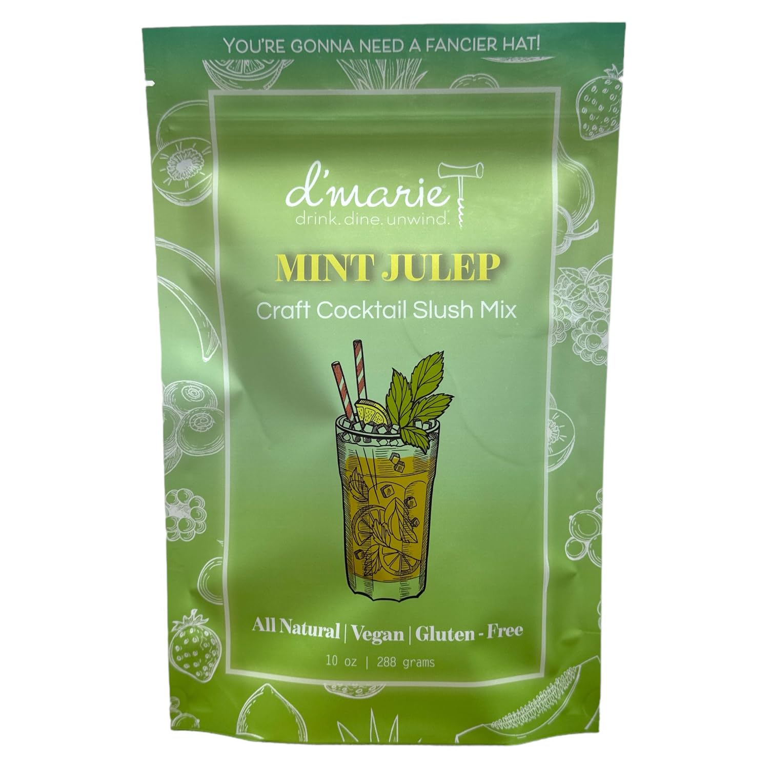 DMARIE Frozen Cocktail Drink Mix - Mint Julep Slushie Powder - 10 Ounce - All Natural, Low Sugar, No Blender Needed