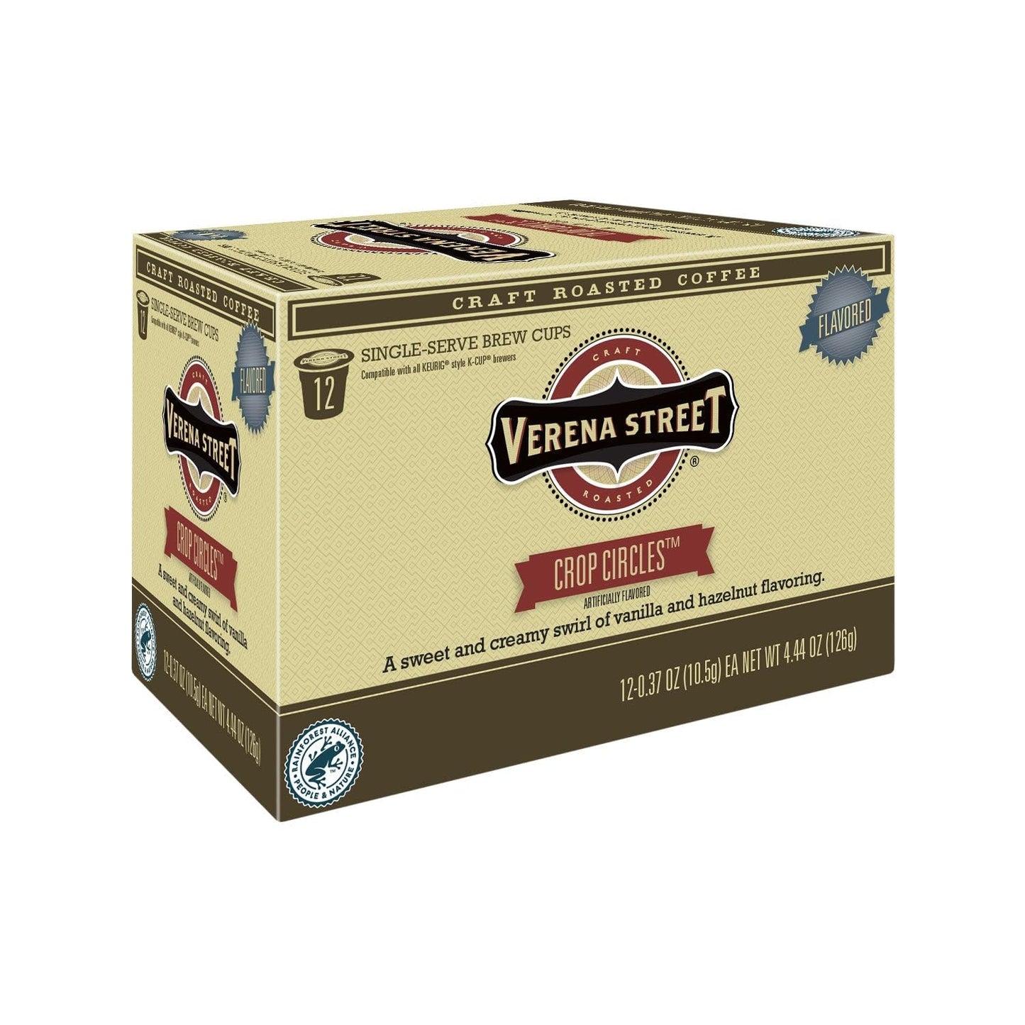 Verena Street Single Cup Pods (72 Count) Flavored Coffee, Crop Circles Vanilla Hazelnut, Rainforest Alliance Certified Arabica C