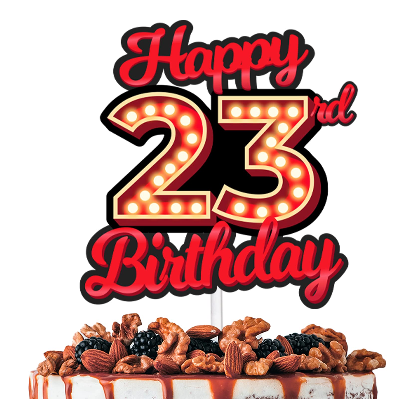 Happy 23Rd Birthday Cake Topper Fluorescent Flashing Night Out Hen Movie Nightclub Theme Decor Supplies Woman Man Happy Birthday