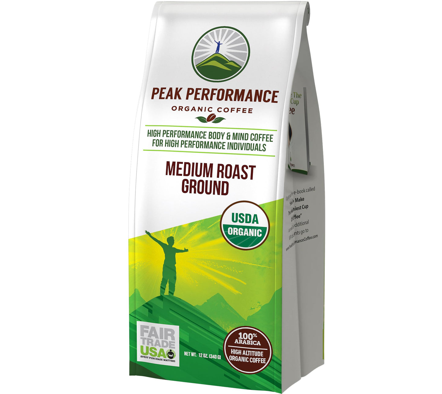 Peak Performance Organic Coffee, Fair Trade, Low Acid, Medium Roast, 12 Ounce, Green