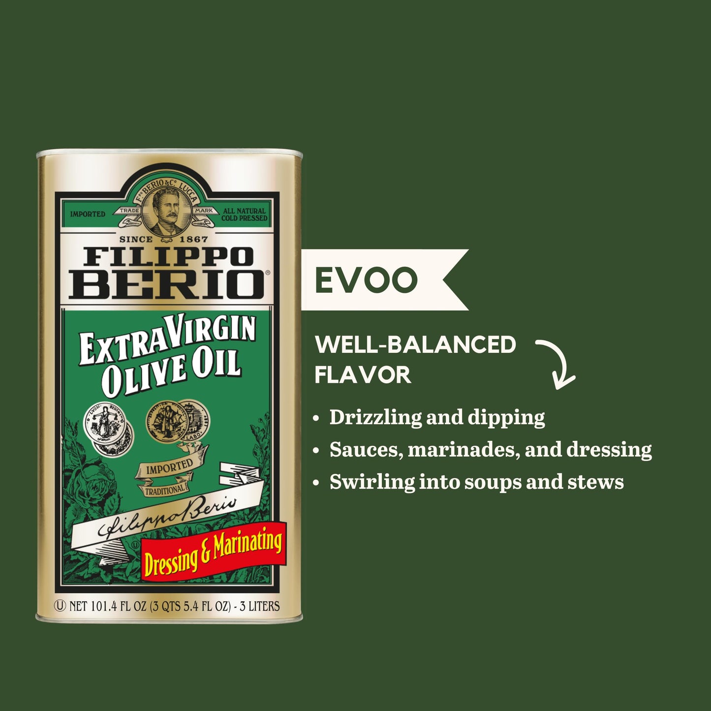 Filippo Berio Extra Virgin Olive Oil, 101.4 Ounce Tin