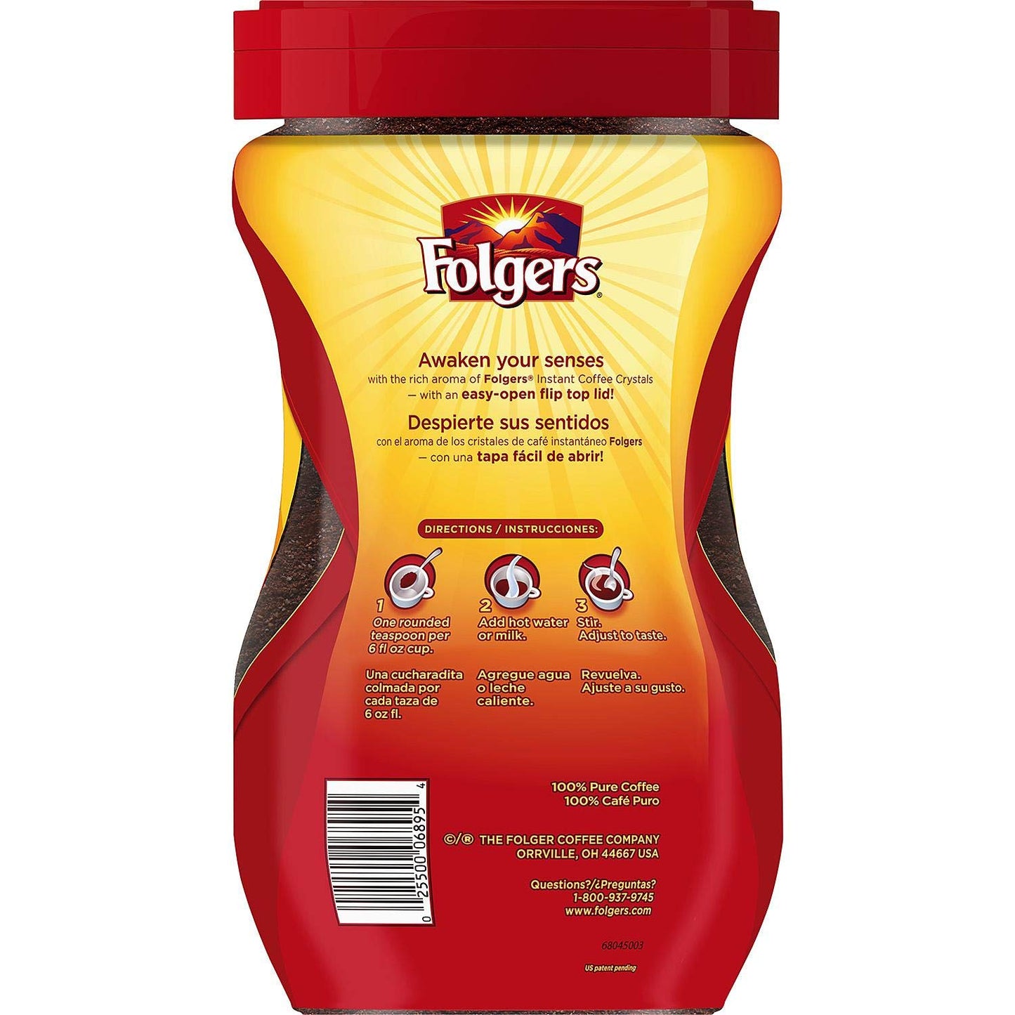 Folgers Instant Coffee Crystals, Classic Roast, 16 Ounce