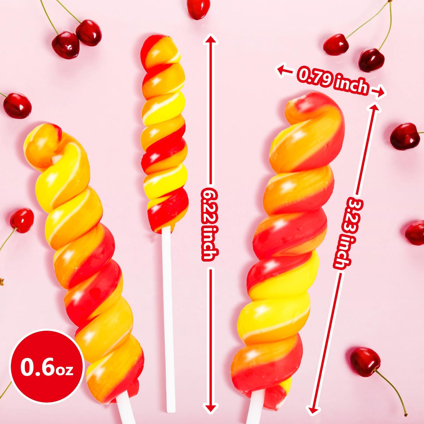 18 Pack Cherry Red And Yellow Twisty And Swirl Lollipops Candy, Swirl Candy Lollipops Individually Wrapped Bulk, Kid'S Suckers L