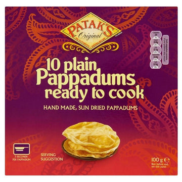 Pataks Plain Ready to Cook Pappadums (10 per pack - 100g) - Pack of 2
