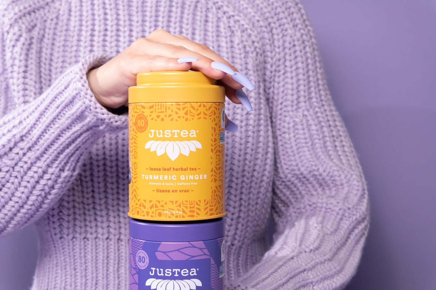 JusTea Turmeric Ginger Loose Leaf Herbal Tea, 110g, Caffeine Free, Non-GMO, Fair Trade, Includes Hand Carved Spoon