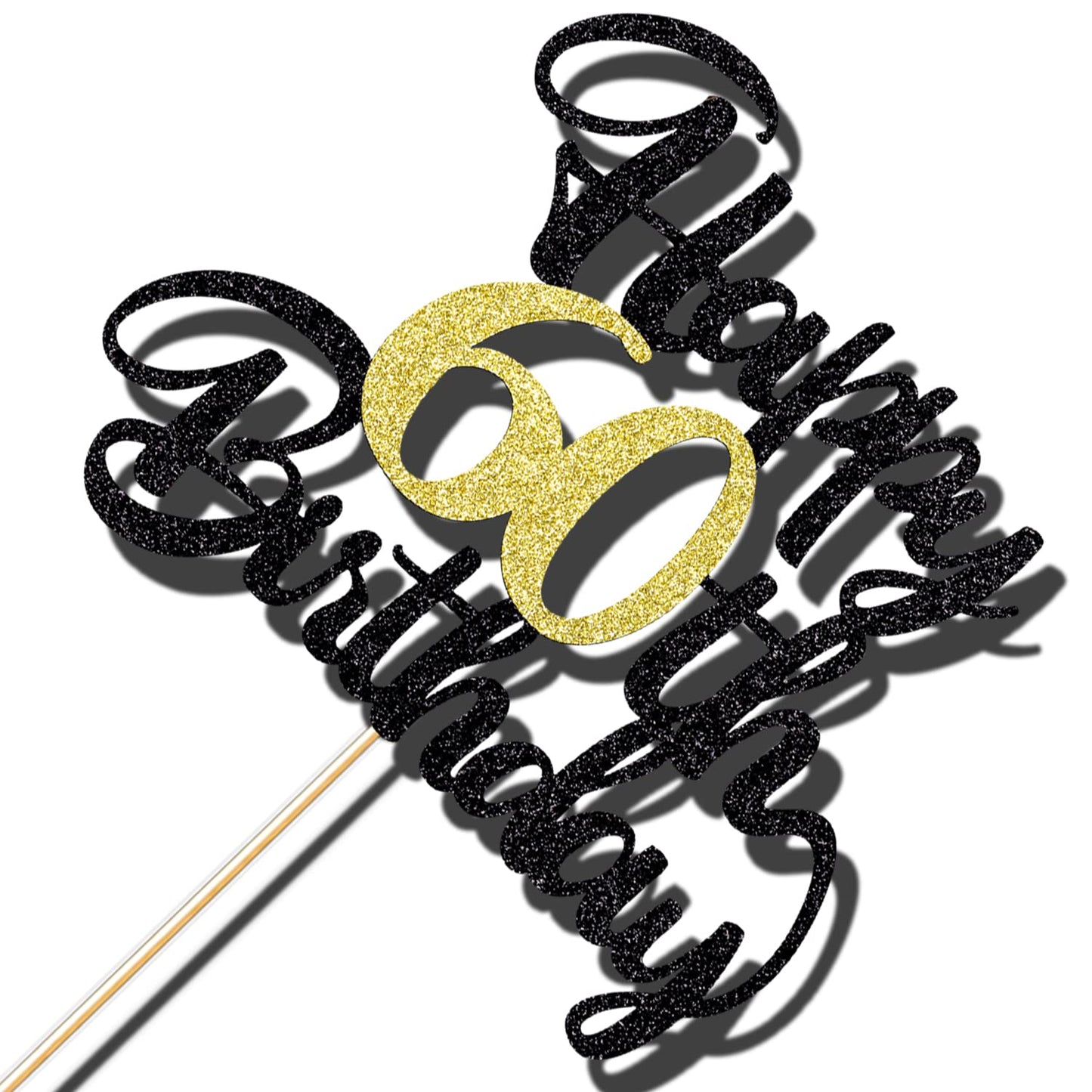 Klionjor Cake Topper - 60th Birthday Decoration, Black Gold Glitter, Photo Prop, Cardboard Material
