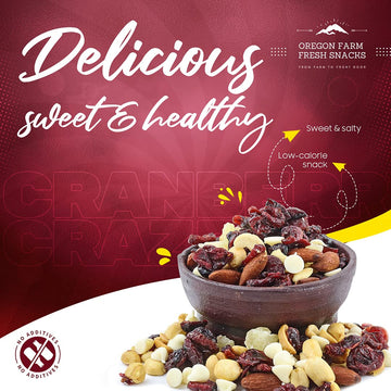 Oregon Farm Fresh Snacks Cranberry Craze - Fresh Oregon Grown Cashew Almond Trail Mix with Dried Pineapple and Yogurt Chips - He