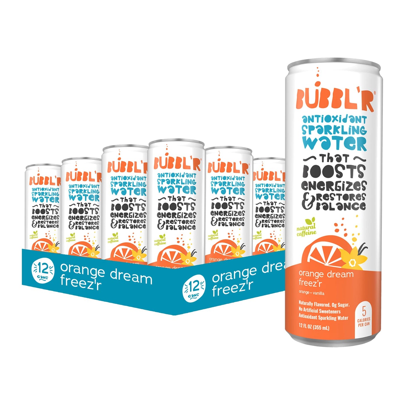 Bubblr Antioxidant Sparkling Water, Orange Dream Flavor, 12 Fl Oz Cans, Pack of 12, Gluten Free, 0g Sugar
