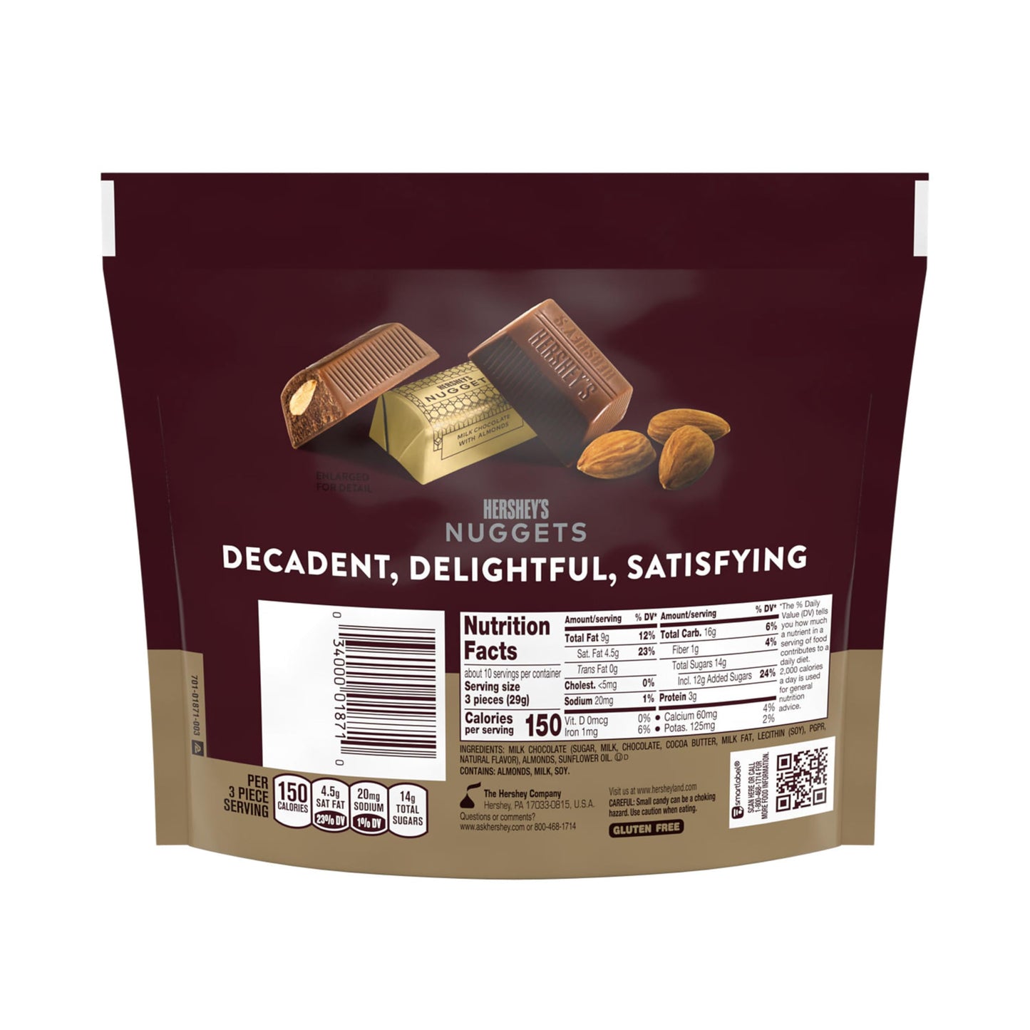 HERSHEYS NUGGETS Milk Chocolate with Almonds Candy Share Pack, 10.1 oz