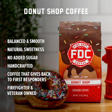 Fire Department Coffee - Gives Back To Firefighters - Donut Shop Ground Coffee - Sweet & Smooth - Medium Roast - Roasted In The