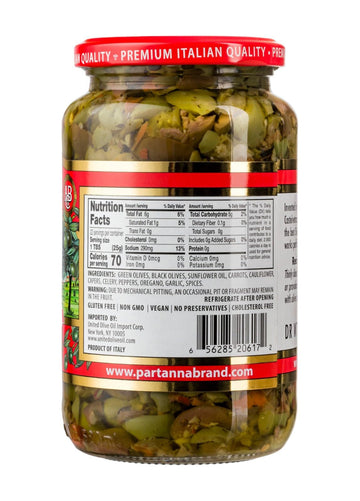 Partanna Mediterranean Muffuletta Salad - Authentic Sicilian - Product Of Italy - Savory, Rich And Bold Flavors - Premium Handpi