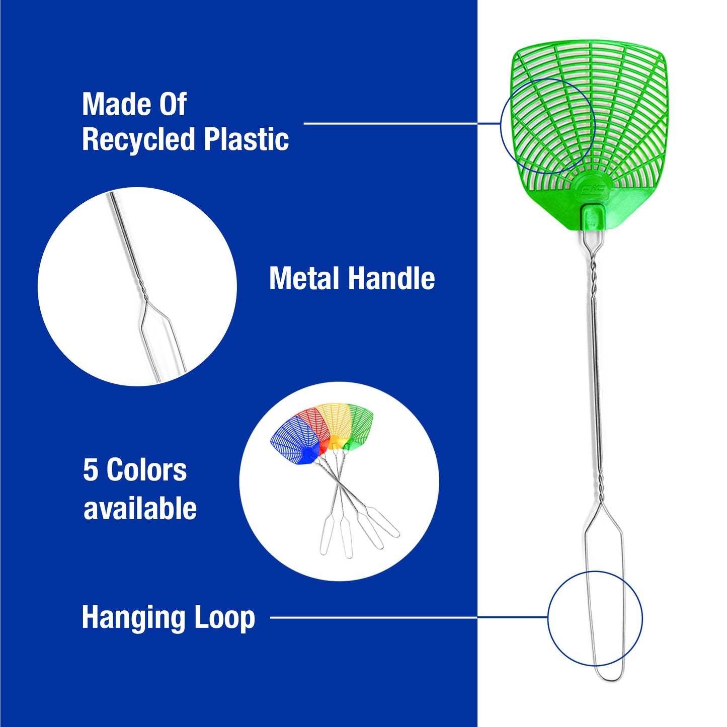 Pic Wire Metal Handle Fly Swatters (Colors May Vary), 18 Pack