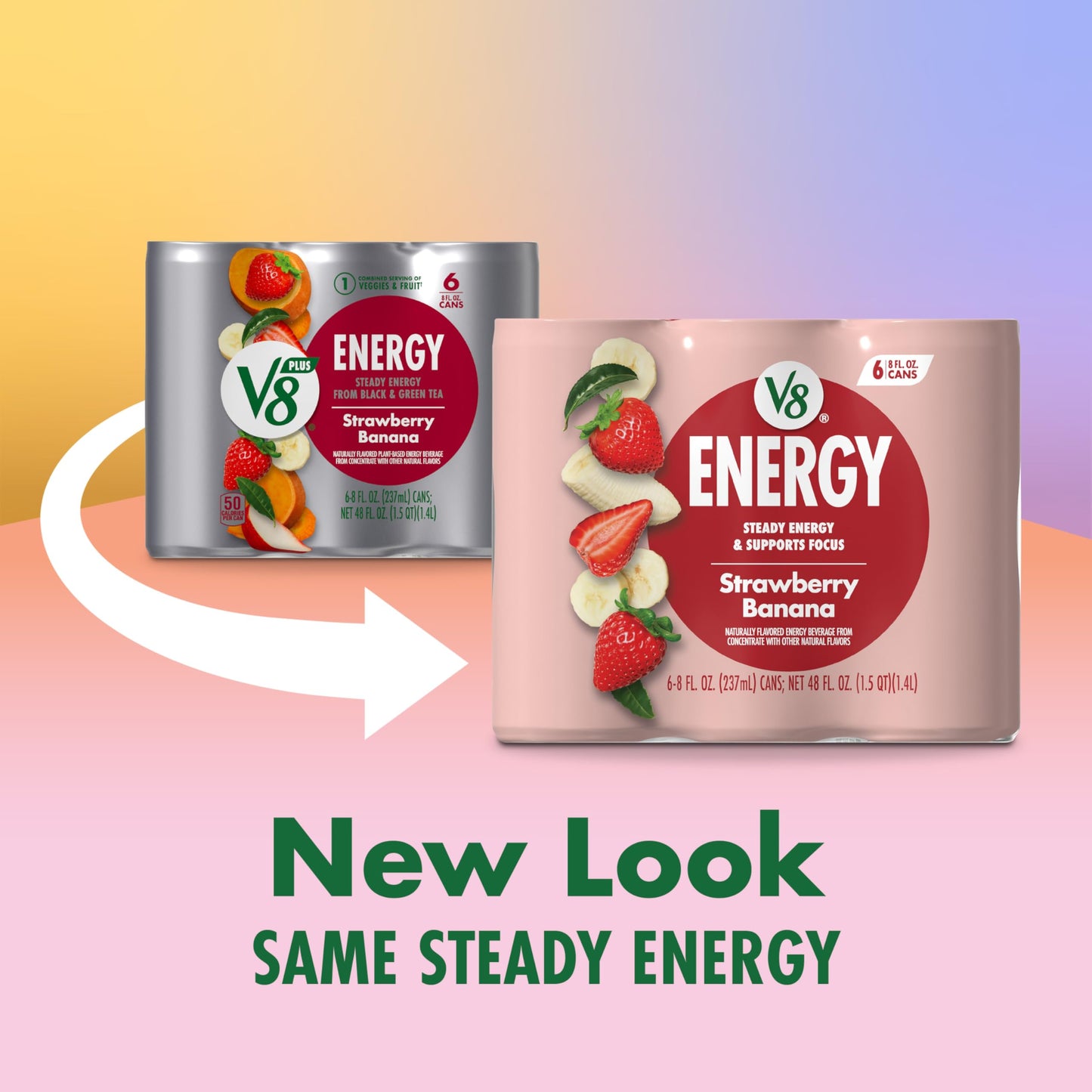 V8 Healthy Energy Drink, Strawberry Banana, 8 Fl Oz Can (Pack of 24)
