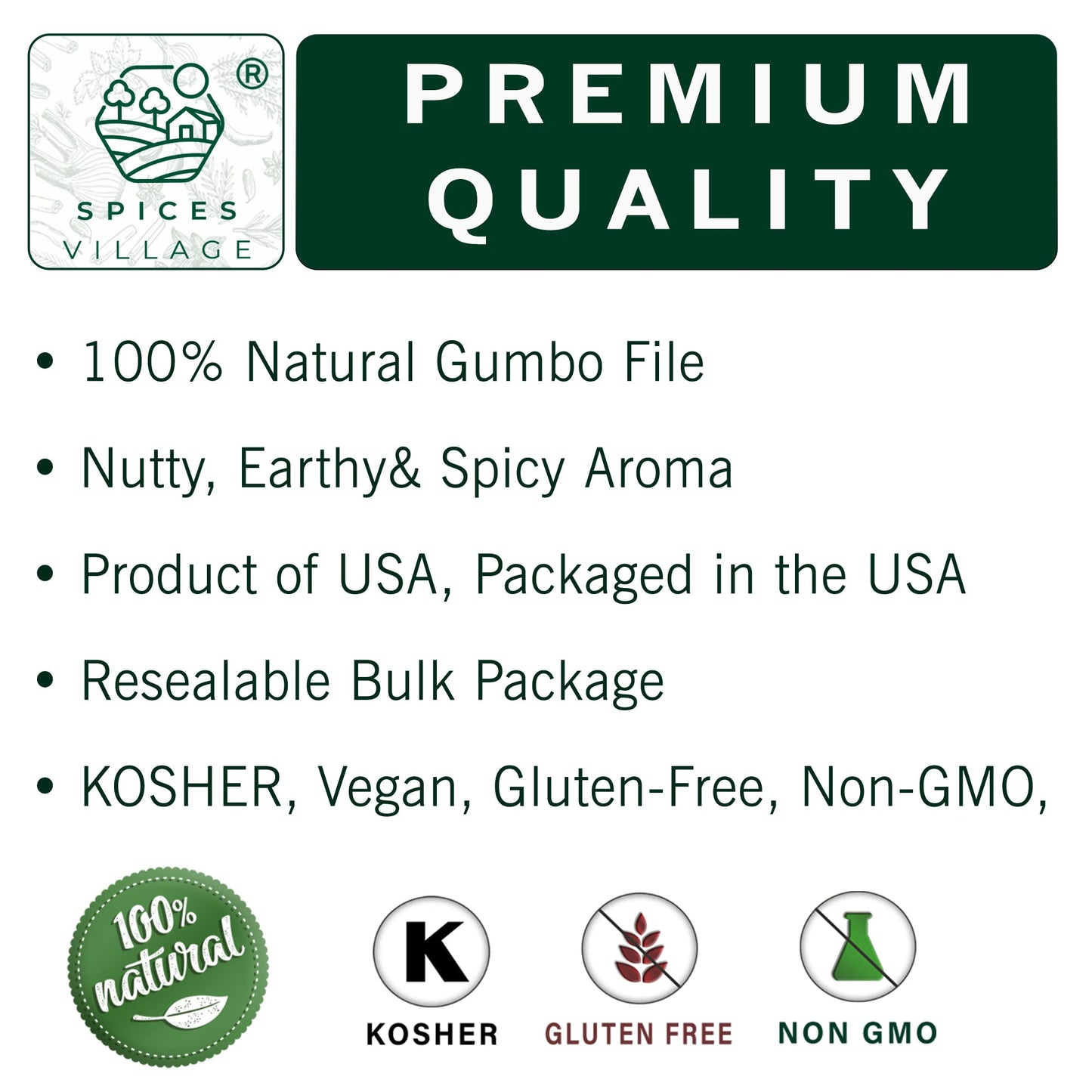 Spices Village Gumbo File [ 4 Oz ] - Gumbo File Powder, Ground Sassafras Tree Leaves, Fil   Powder - Kosher, Gluten Free, Non Gm