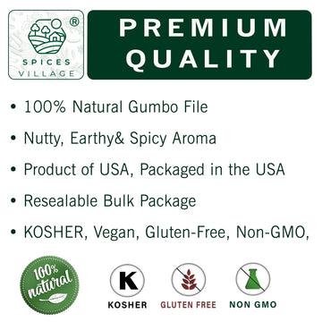 Spices Village Gumbo File [ 4 Oz ] - Gumbo File Powder, Ground Sassafras Tree Leaves, Fil   Powder - Kosher, Gluten Free, Non Gm
