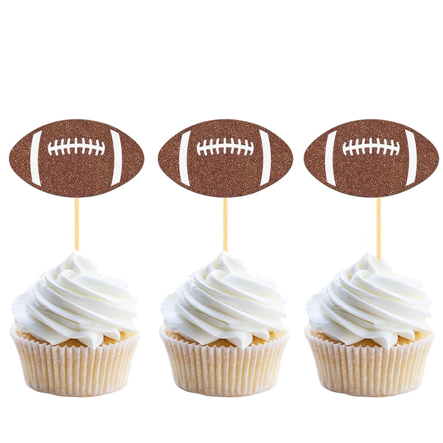 24Pcs Glitter Football Cupcake Toppers For Football Party Decorations, Football Player Cupcake Toppers - Football Theme Cake Top