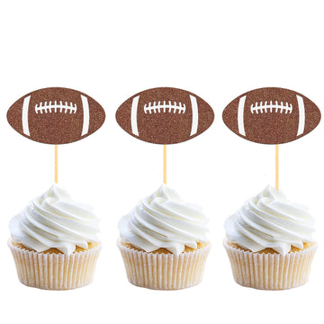 24Pcs Glitter Football Cupcake Toppers For Football Party Decorations, Football Player Cupcake Toppers - Football Theme Cake Top