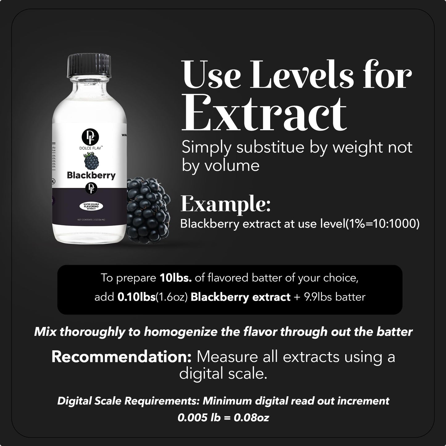 Dolce Flav Blackberry Extract - 2 Ounce Water-Soluble Multipurpose Flavoring Ideal for Baked Goods, Beverages, Coffee, Desserts