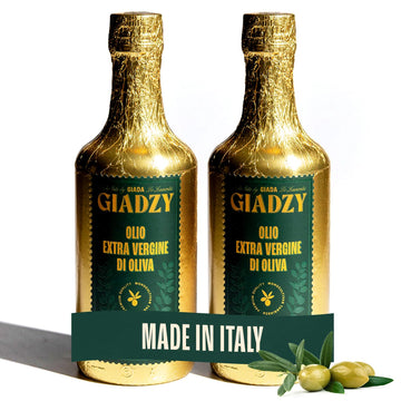 Giadzy by Giada de Laurentiis 2 Pack Olive Oil Extra Virgin - Premium Unfiltered Cold-Pressed Italian Olive Oil, Gold Wrap, Made