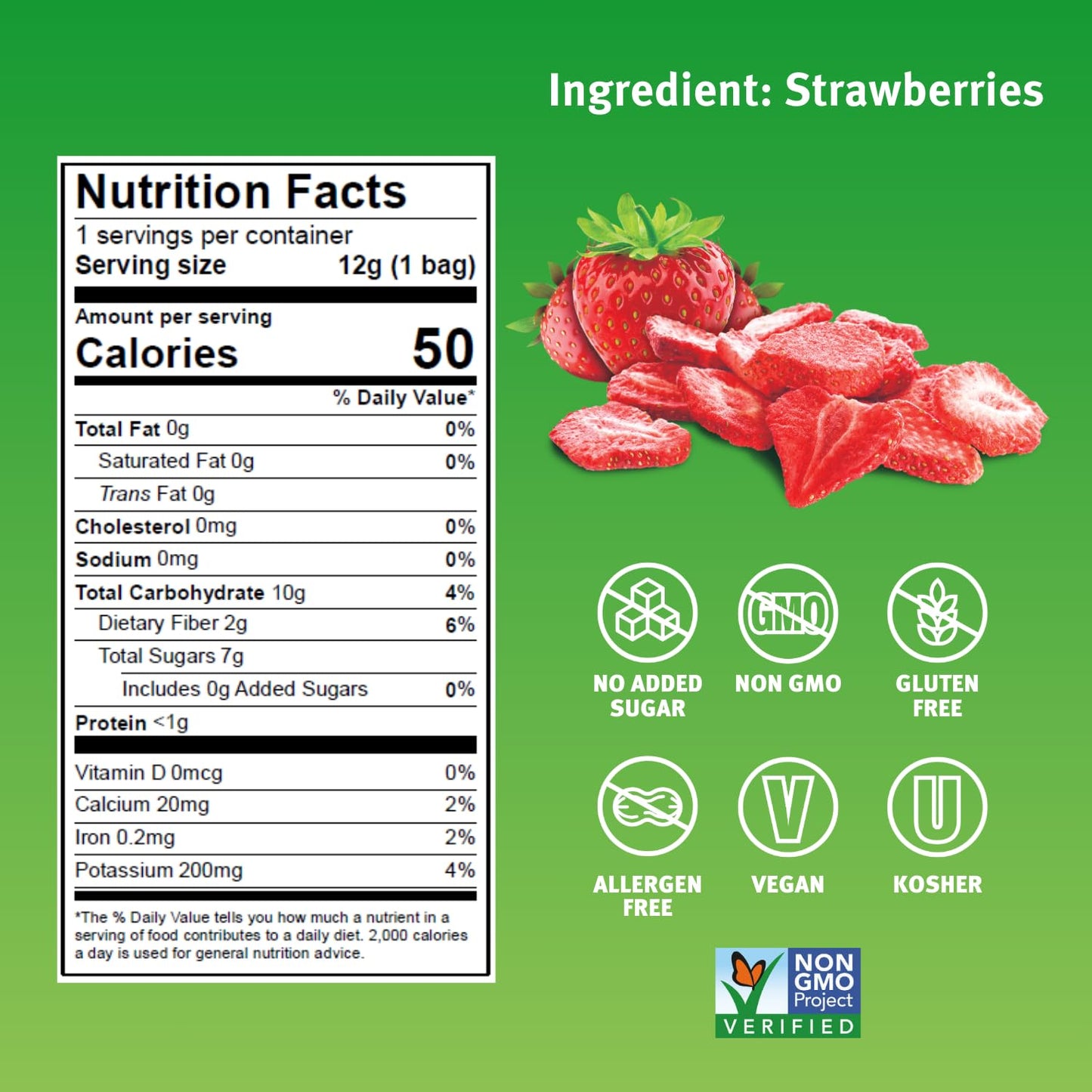 Crispy Green Freeze-Dried Strawberry Fruit Snacks, No Sugar Added, 0.42 Ounce, Pack of 12