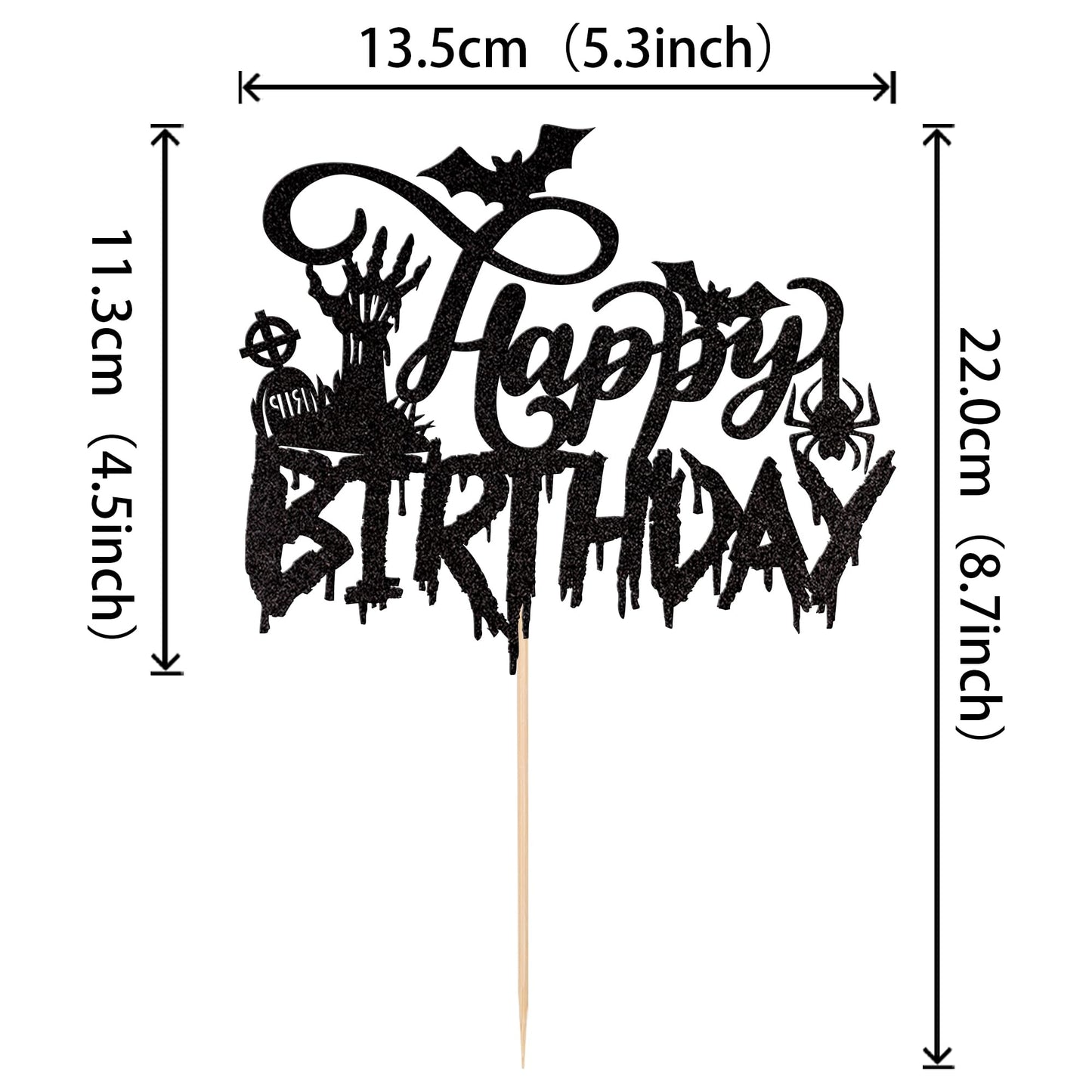 1 Pcs Halloween Happy Birthday Cake Topper Glitter Spooky Rip Zombie Hand Spider Bat Halloween Cake Pick For Halloween Theme Bab