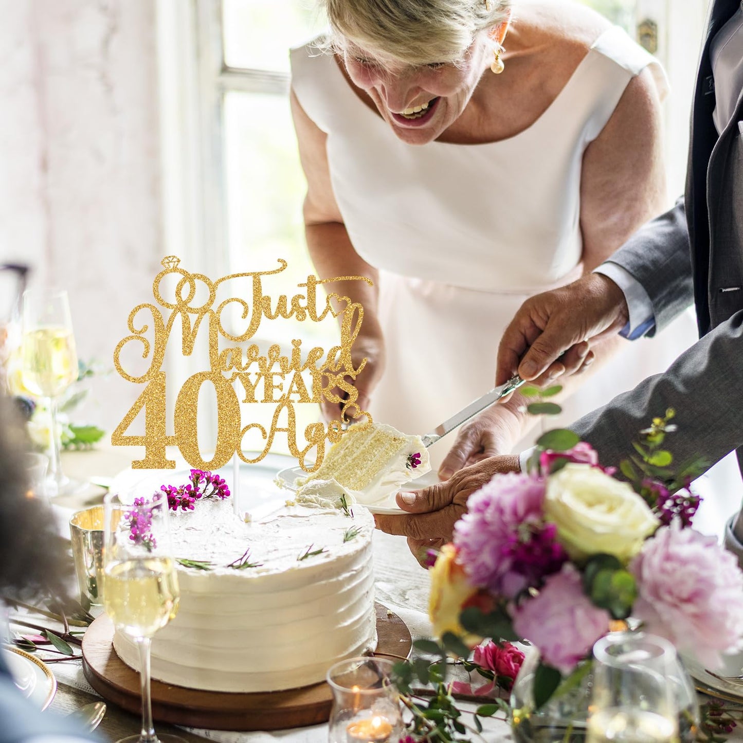 Just Married 40 Years Ago Cake Topper, 40Th Anniversary Cake Decor, 40 Years & Loved, Happy 40Th Wedding Anniversary Party Decor