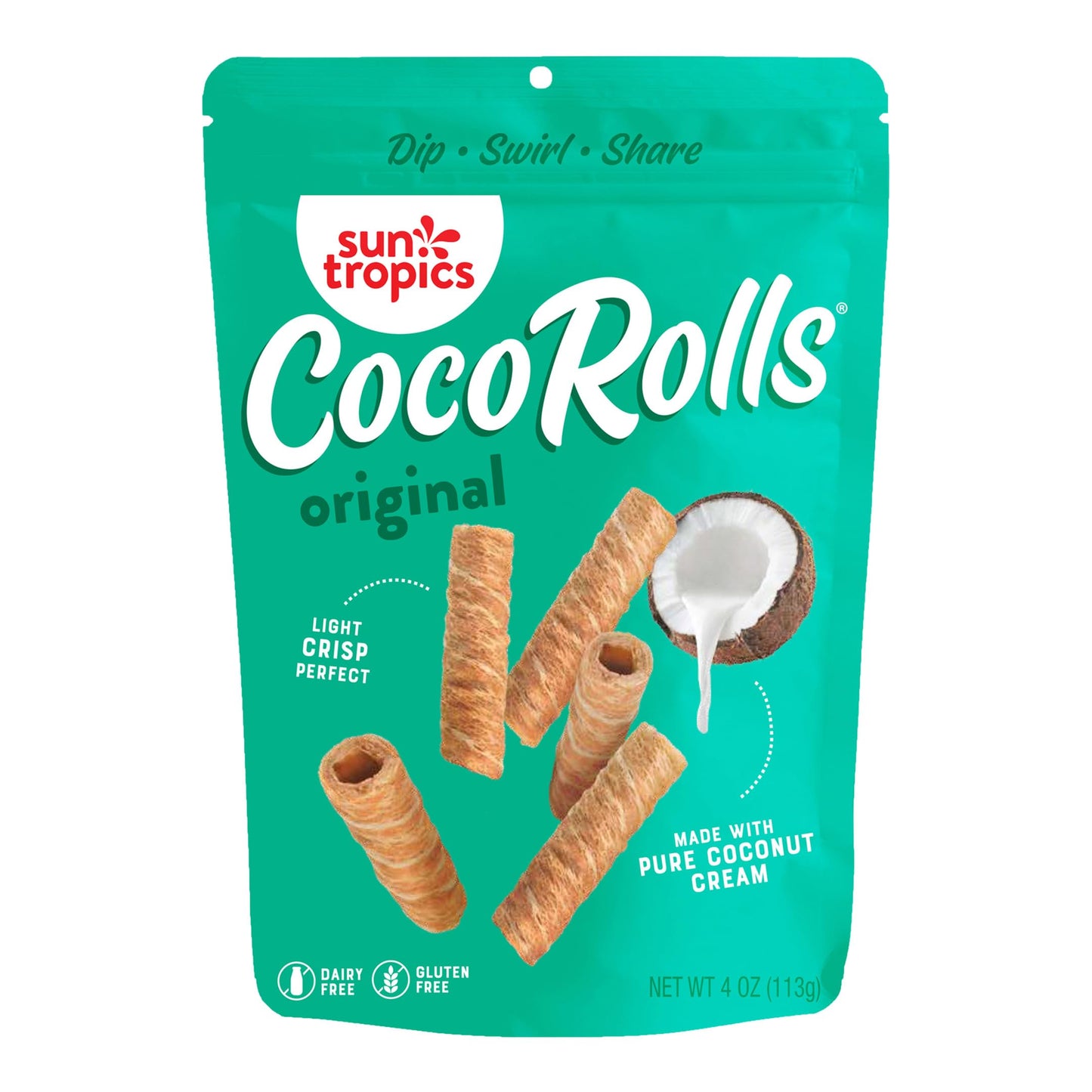 Sun Tropics CocoRolls Original Flavor- 6 count (4 oz each) | Crisp Rolled Wafer Cookies, Coconut Rolls Made With Pure Coconut Cr